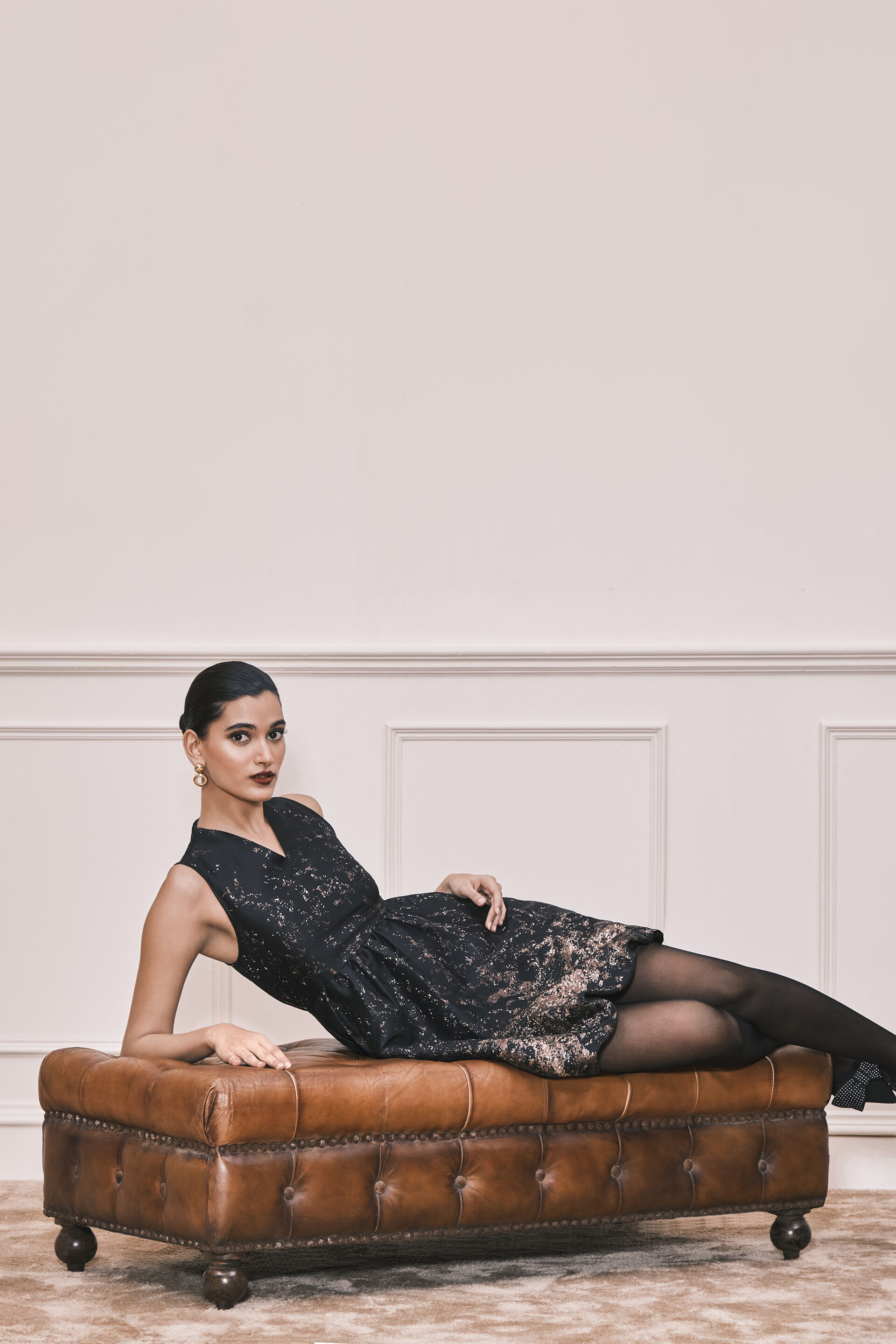 The Prosecco Jacquard Mini Dress, Black, image 3
